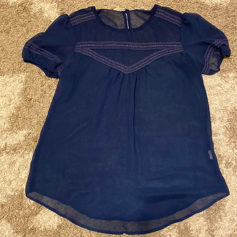 Short sleeved dress shirt. Navy blue. Sheer fabric. Size M. $18